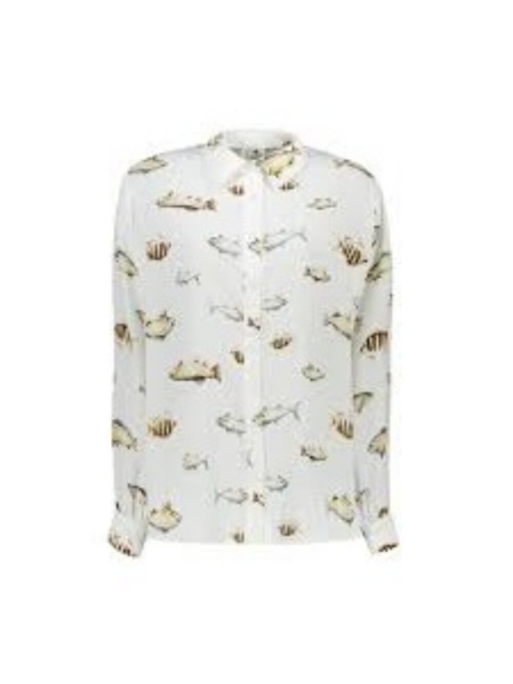 Forever 21 Womens Button-Up Fish Print Top S Novelty Allover Nature Ocean Sea